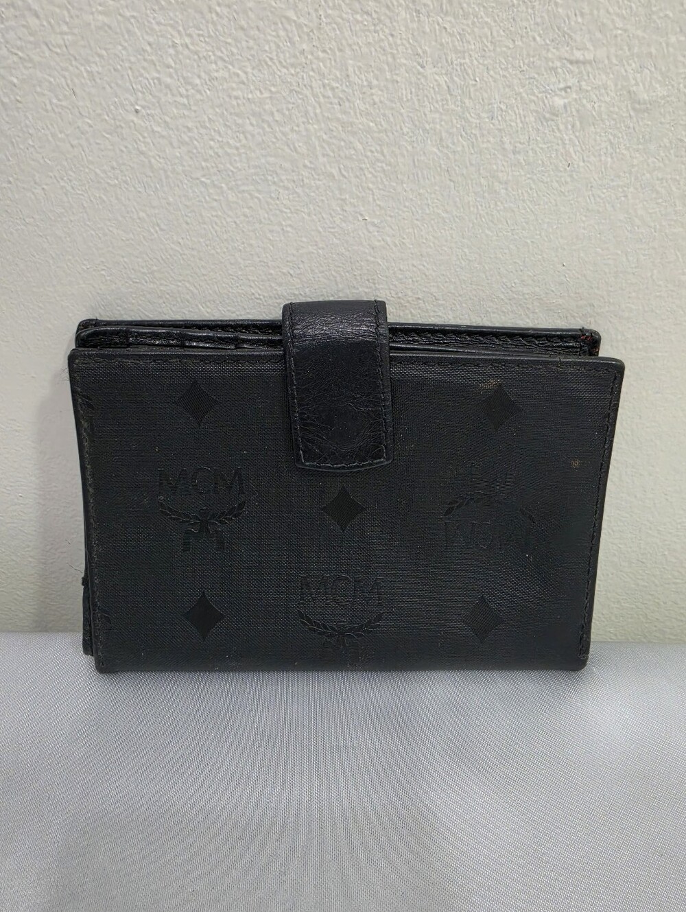 MCM Black Monogram Snap Logo Wallet